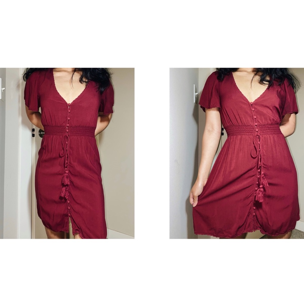 maroon peasant dress (size small)